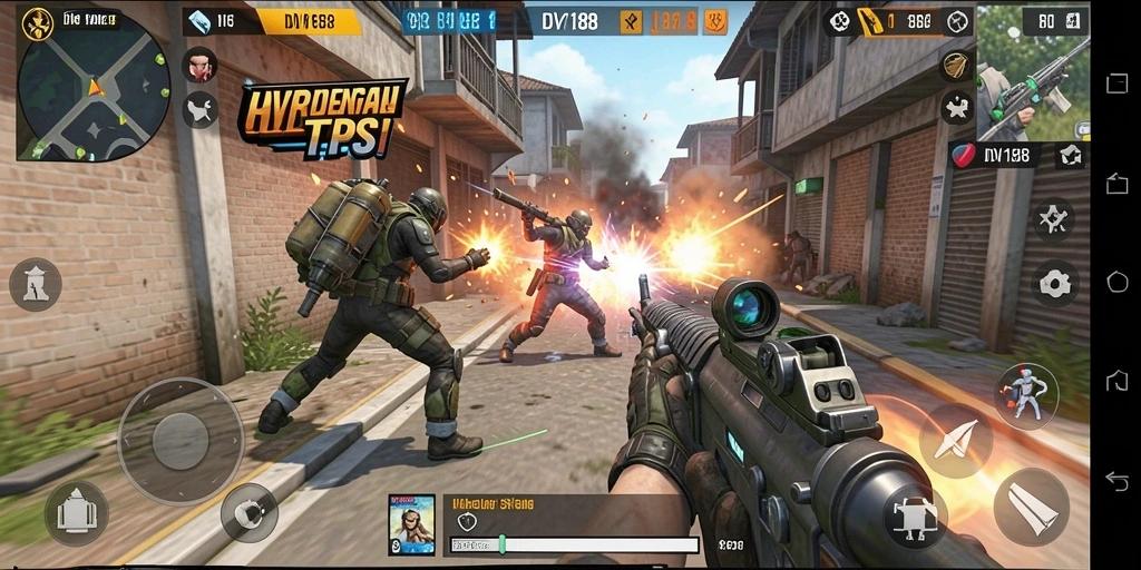 Tampilan menarik dari gameplay DV188 dalam aksi pertempuran TPS.