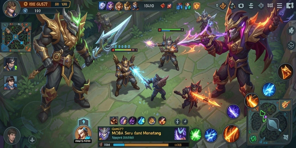 Tampilan gameplay GUS77 yang seru dan mendebarkan dalam pertempuran MOBA.