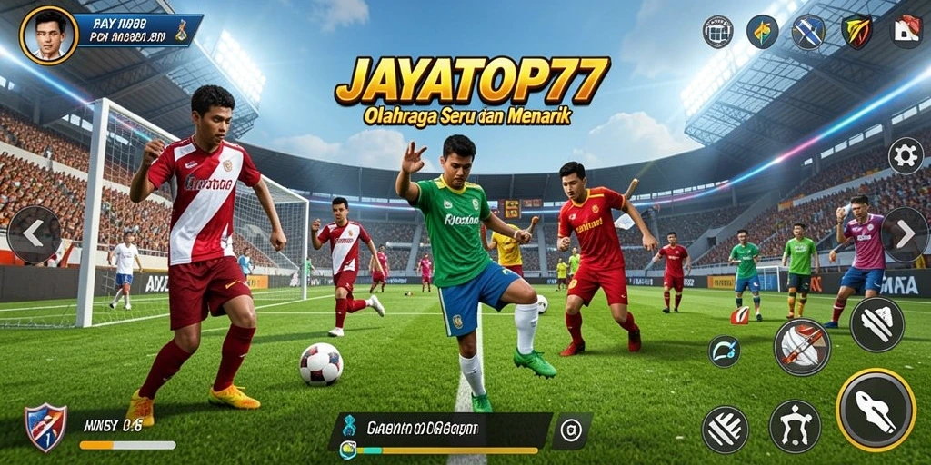 Screenshot menunjukkan gameplay intens dari JAYATOP77 di arena olahraga.